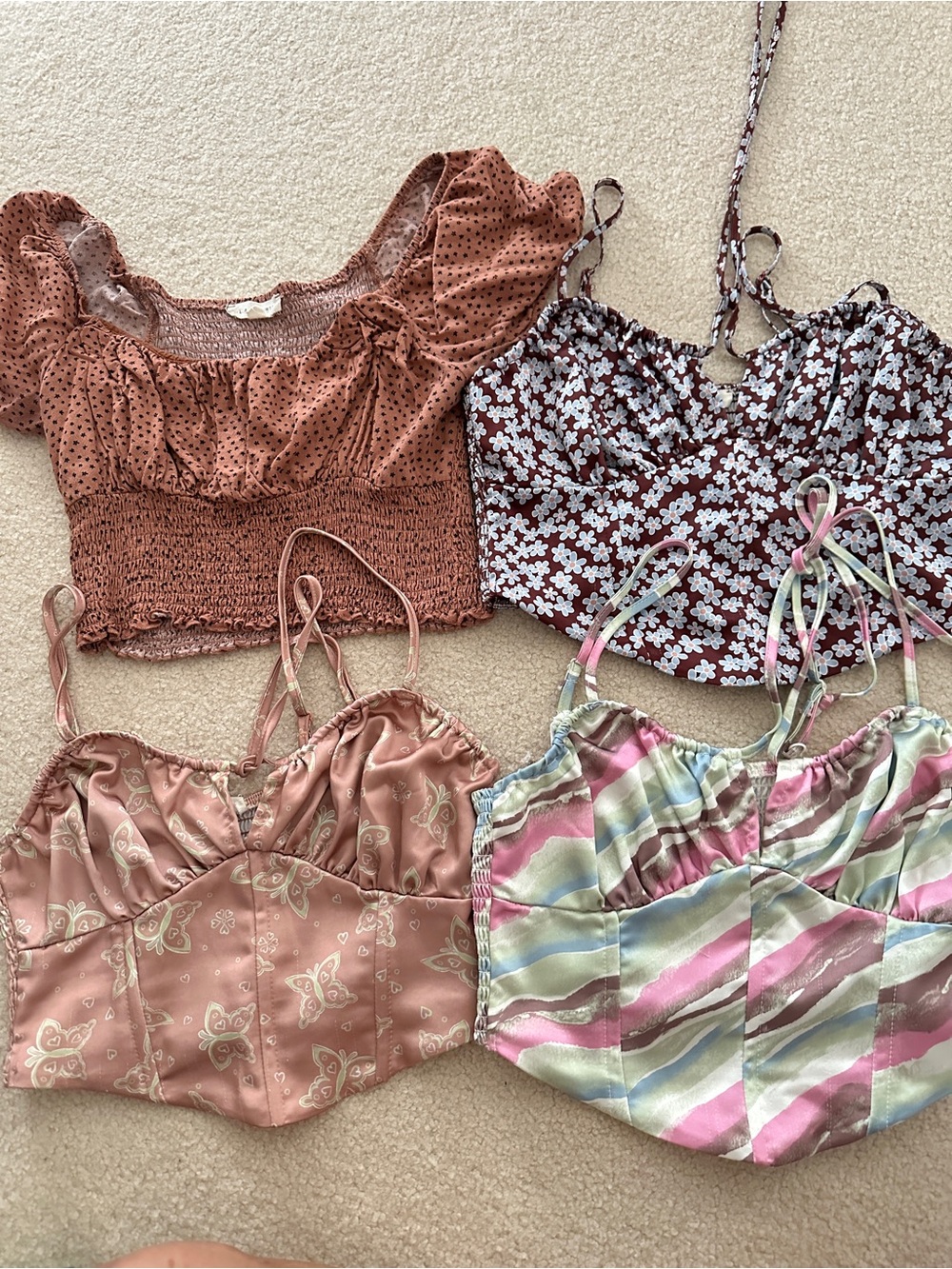 Pacsun Pink and Brown Women’s Crop Tops - Floral & Satin Styles Bundle 4/$25